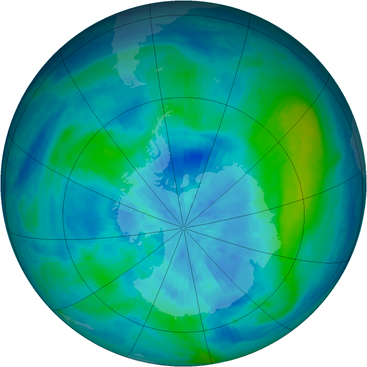 Antarctic ozone map for 15 March 2001